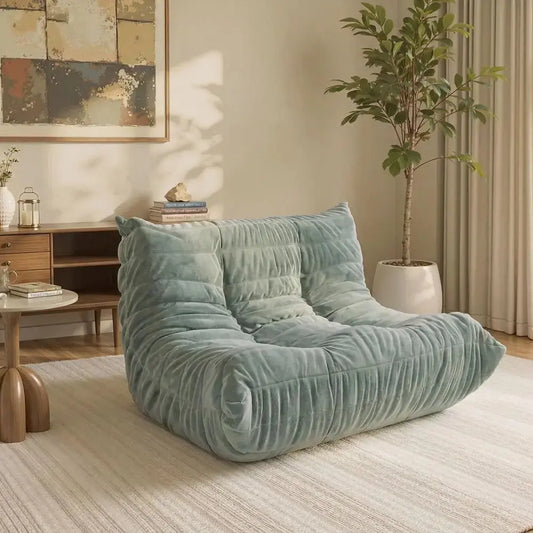 Bag Couch for Adults, Oversized Two People Bean Bag Chair with Foam Filler, Comfy Floor Sofa Loveseat with 2 Pillows, Lazy Pump - Merit Sell
