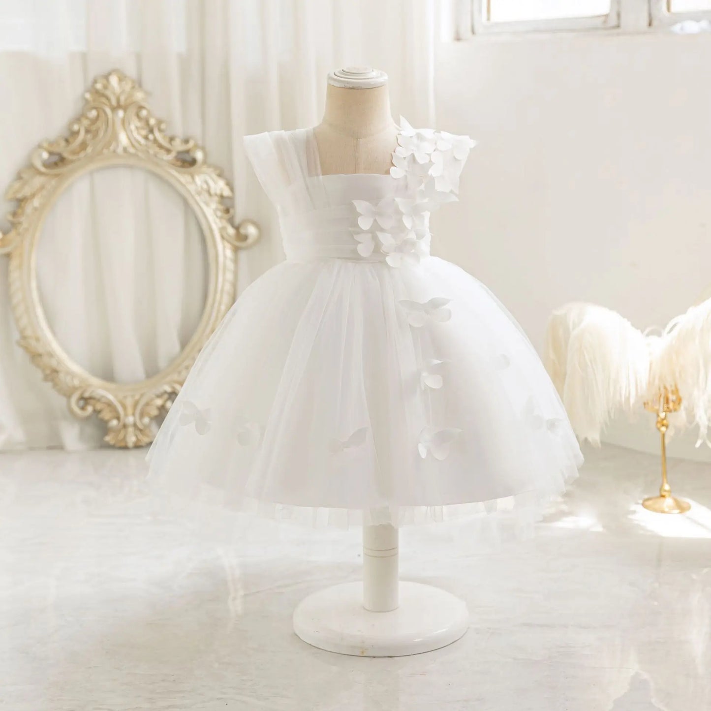 HETISO Baby Girls 1st Birthday Baptism Dress Kids Princess Wedding Party Ball Gowns for New Year 3D Butterfly Mesh
