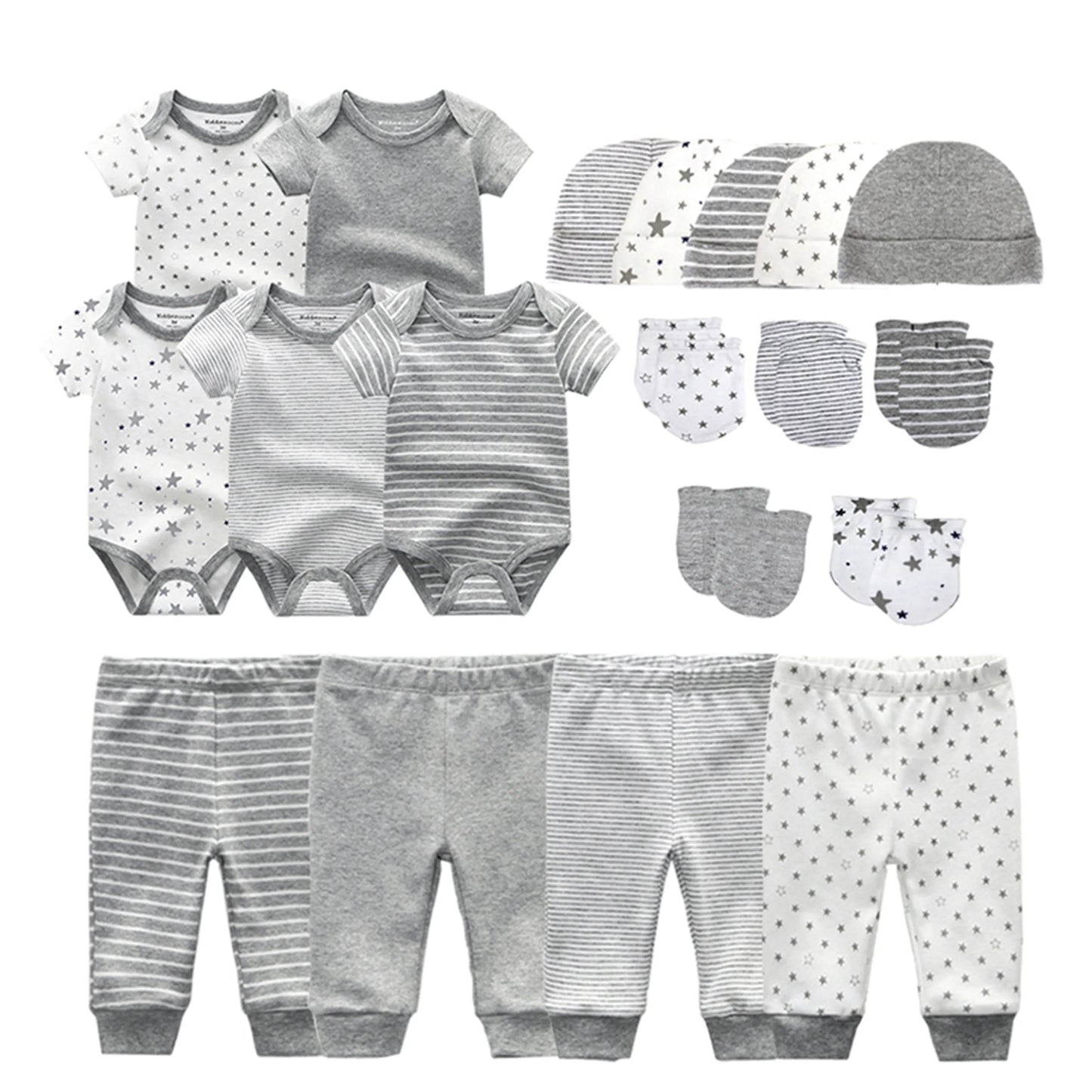 Kiddiezoom Baby Clothing Sets Newborn Boy Girl Infant Bodysuits+Pants+Hats+Gloves/Bibs Unisex Clothes Bebes