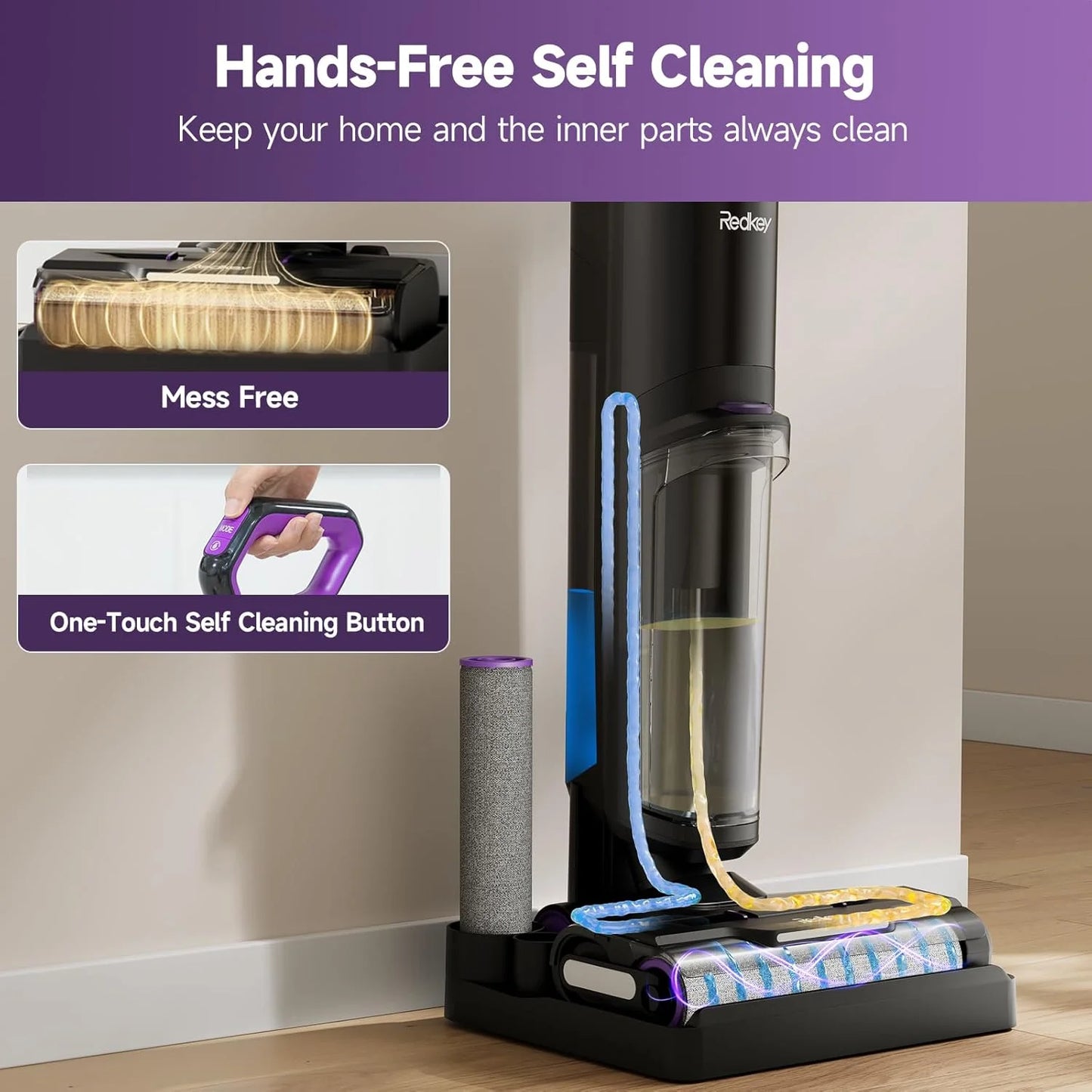 Redkey W15 Cordless Wet Dry Vacuum Cleaner 3 in1 , Self-Washing Self Propelled, 0.2in Edge Cleaning, Powerful Suction