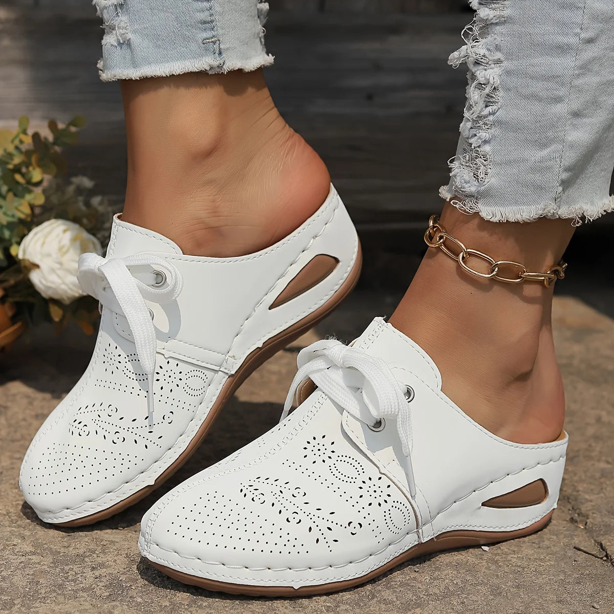 Stylish Womens Solid Color Wedge Heeled Sandals - Comfortable Slip-On Platform Shoes with Faux Leather Upper and Rubber Sole