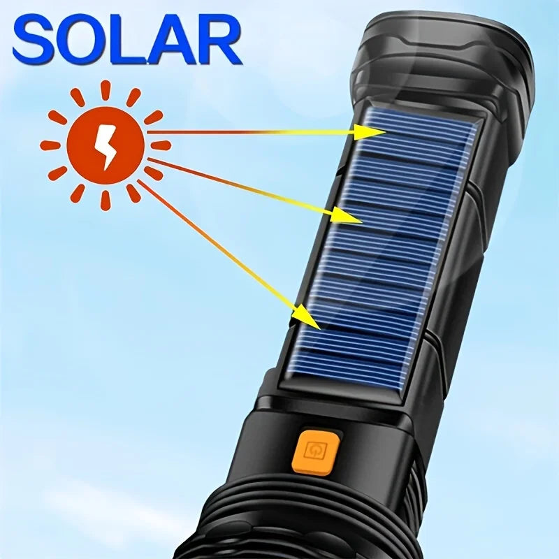 Multi-function Solar LED Flashlight Outdoor Super Long Range Torch Emergency Power Bank LED Solar Outdoor Light