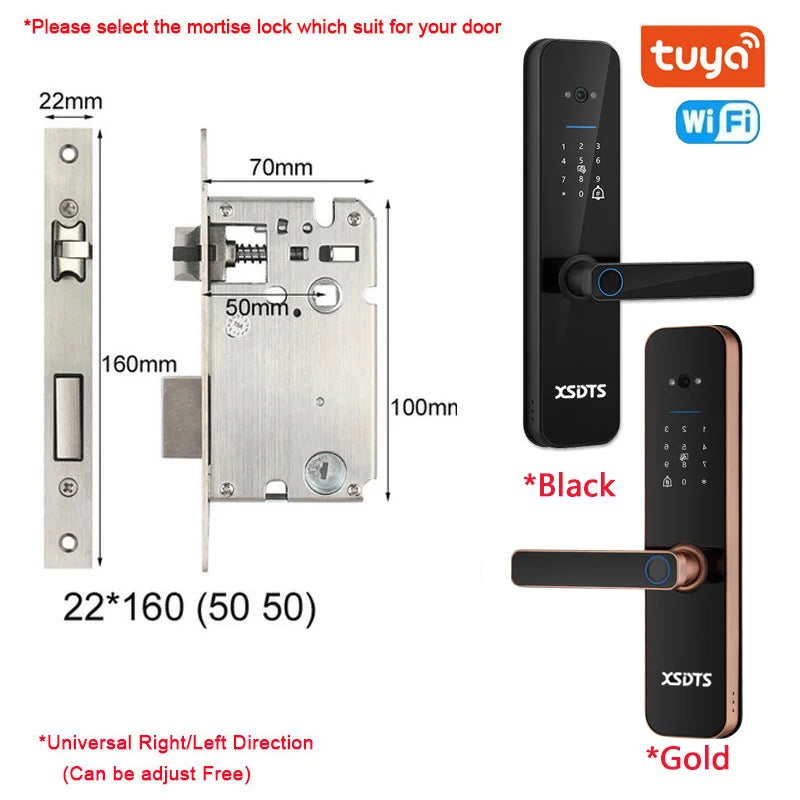 XSDTS Electronic Smart Door Lock Tuya Wifi Digital Biometric Camera Fingerprint Smart Card Password Key Unlock