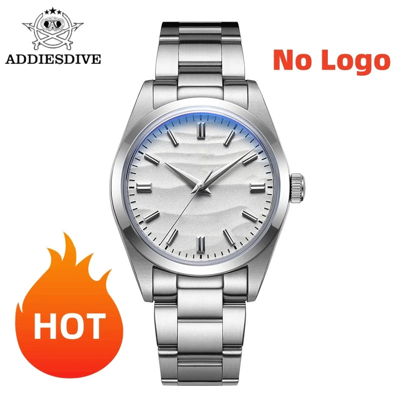 ADDIESDIVE 36mm AD2030 Men's Watch Desert Dial 316L Stainless Steel Reloj Hombre 100m Waterproof Quartz Watches