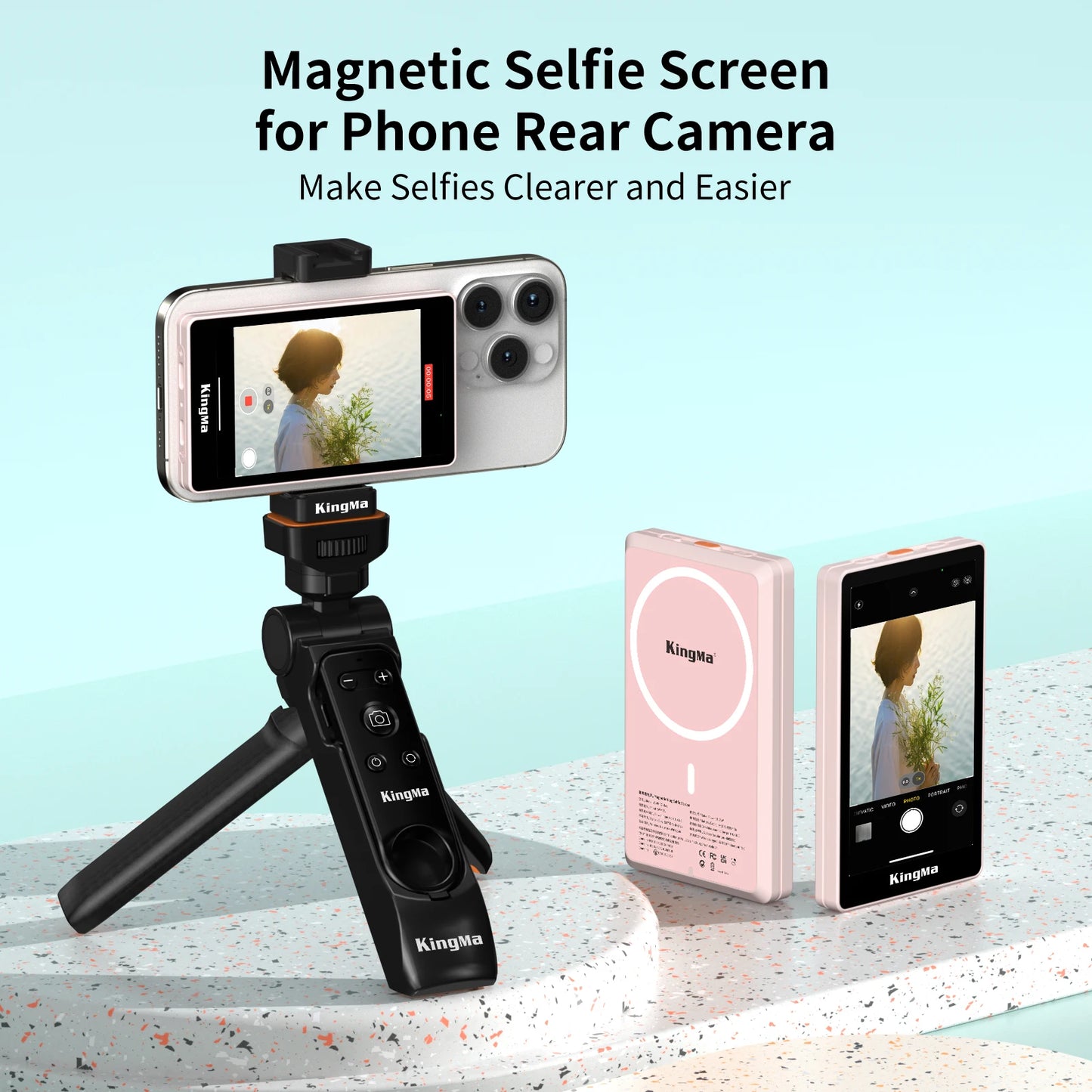 Magnetic Phone Vlog Selfie Monitor Screen, Using Phone Rear Camera for iPhone16 pro max 15 14 13 Selfie Vlog Live Stream TikTo