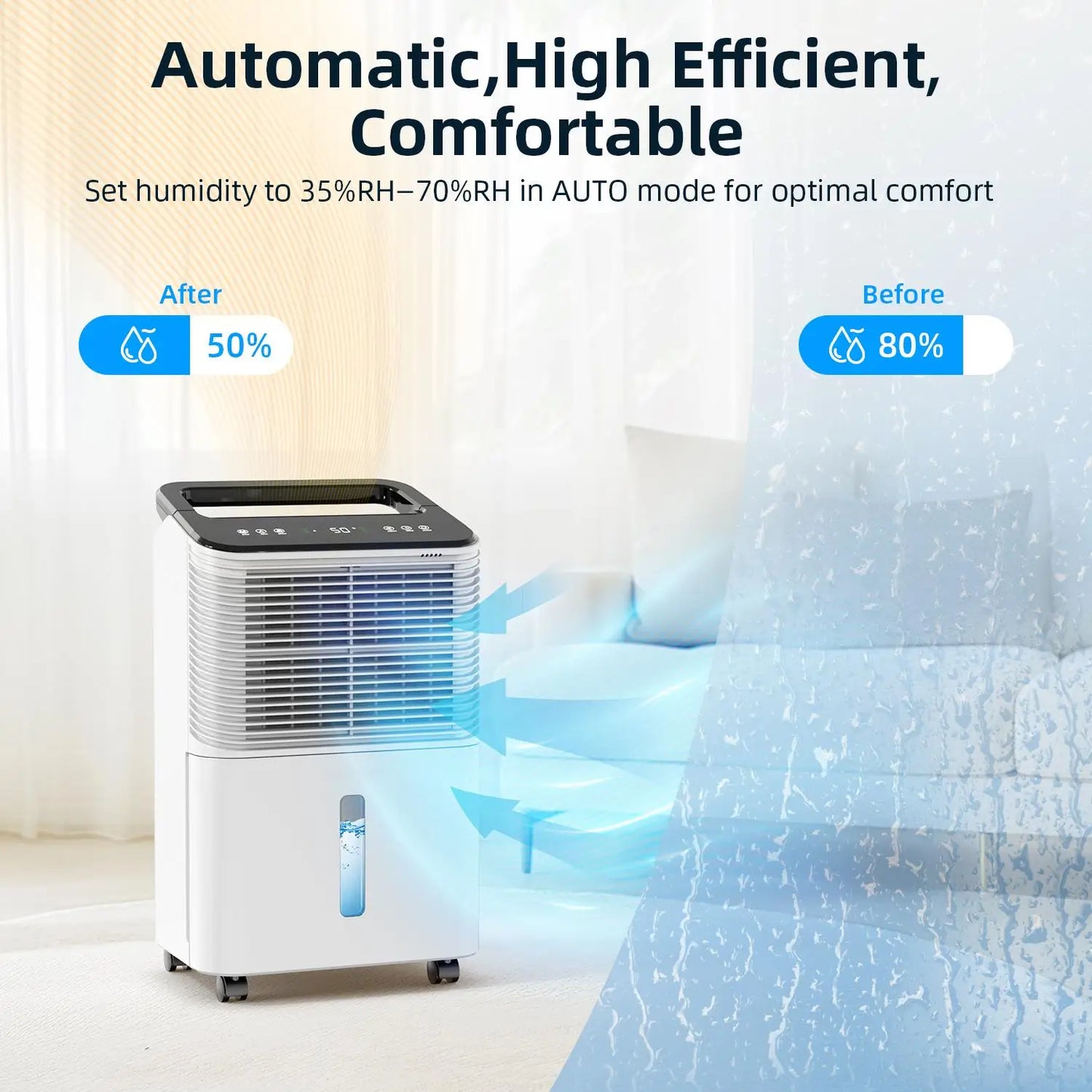 Dehumidifier 16 L/day, Ultra-quiet Electric Intelligent Central Control, Auto Mode, Moisture Display, 24h Timer Home Appliances