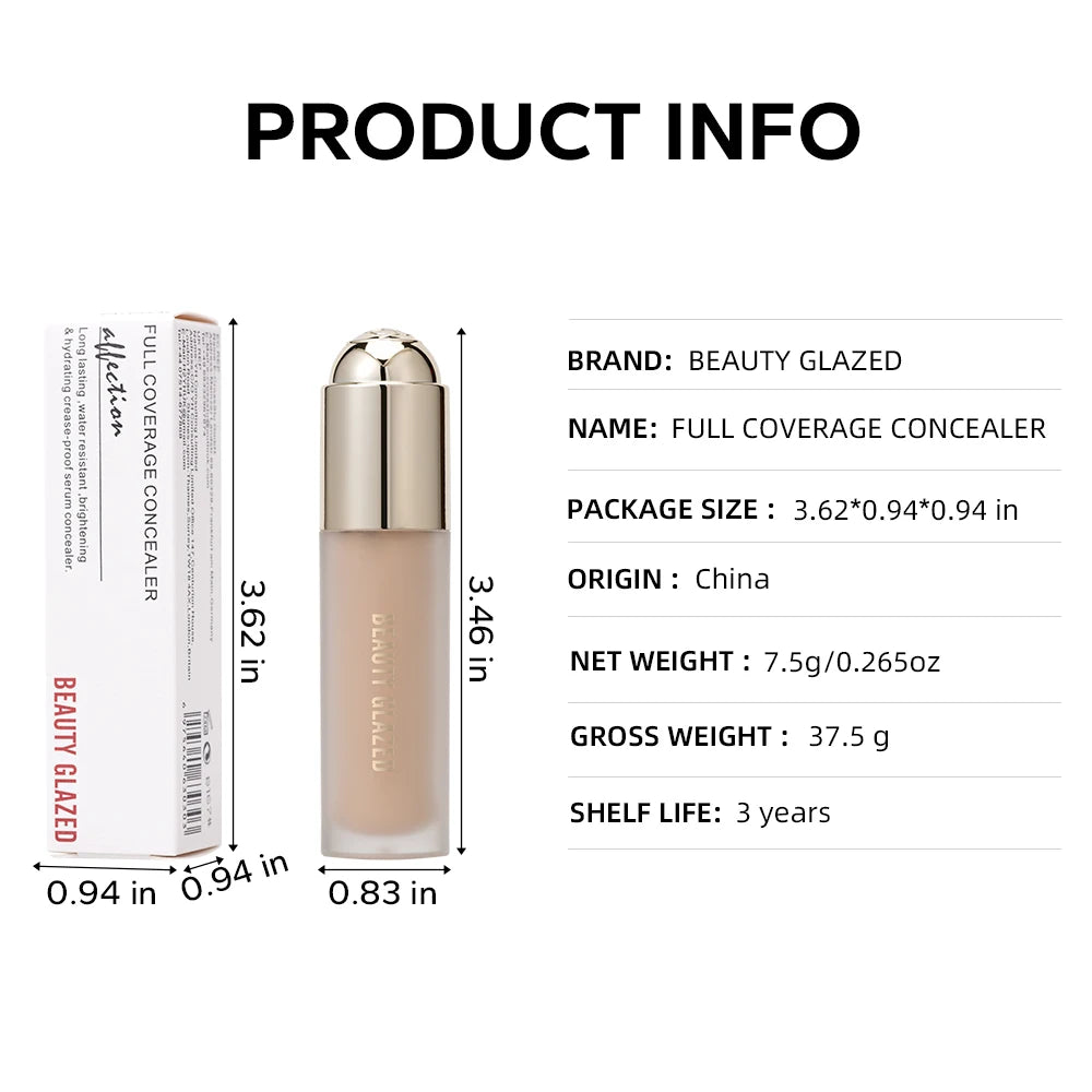 BEAUTY GLAZED Full Coverage Liquid Concealer,Covers Under Eye Dark Circles & Blemishes,Long-Lasting Waterproof