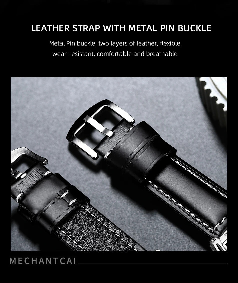 CHENXI High Quality Multifunctional Business Leisure Watches For Man Square Dial Leather Strap Quartz Wristwatches Clock Gifts