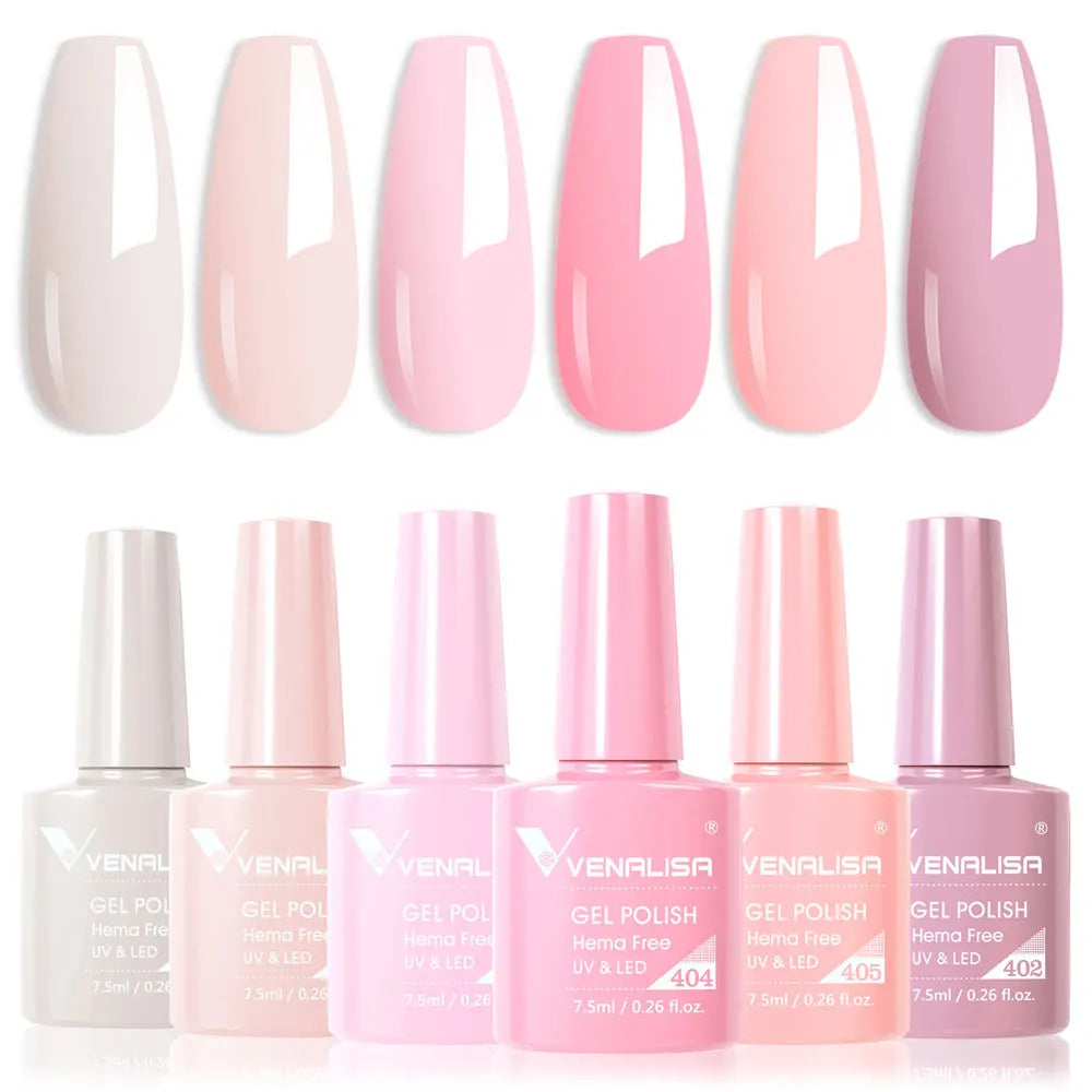 Venalisa Color Nail Gel Polish Kit Jelly Pink Semi-transparent HEMA FREE Self Leveling Nude Natural Pink Nail Manicure Set
