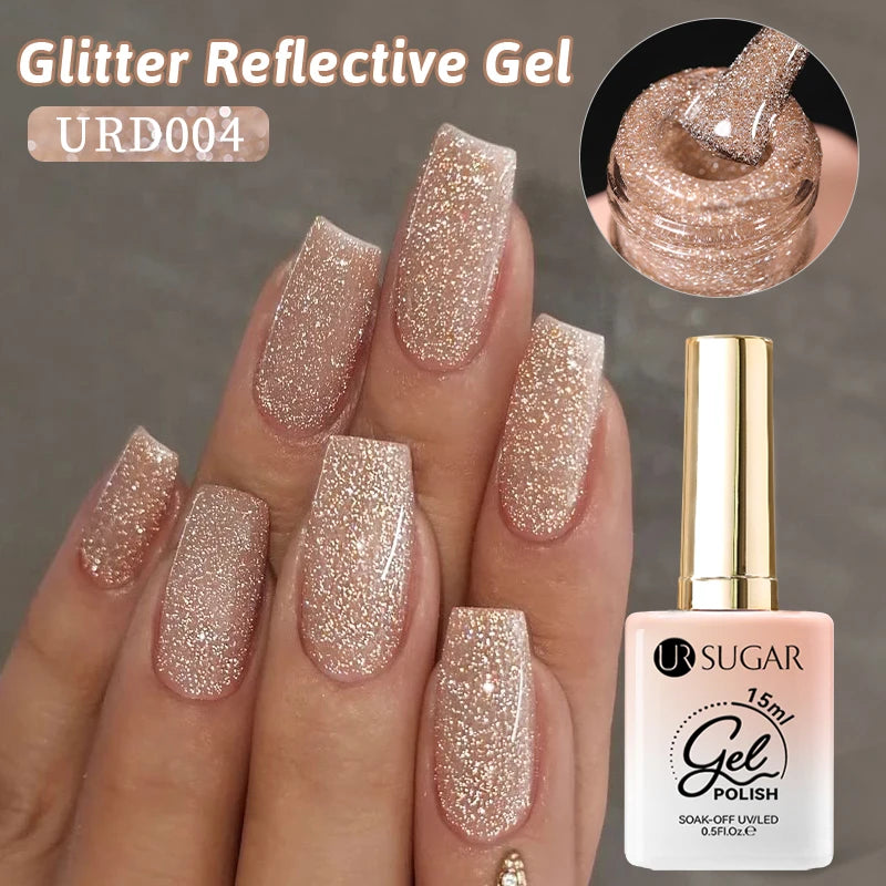 UR SUGAR 15ml Champagne Gold Reflective Glitter Gel Nail Polish Soak Off Semi Permanent UV Gel Varnish For Summer Manicure Nail