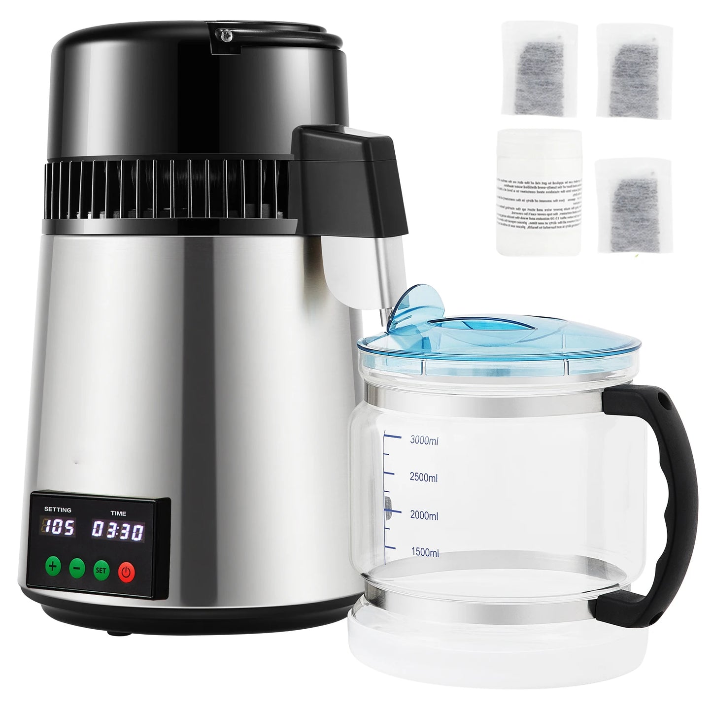 SucceBuy 4L Water Distiller Purifier Filter 1 L/H Distilling Speed Dispenser Drinking Bottle Softener Touch Screen Home Use - Merit Sell