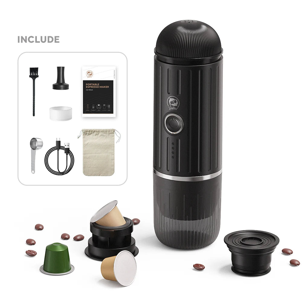 Wireless Portable Espresso Coffee Machine 19 Bar Automatic Heating fit Capsule & Ground Travel Coffee Maker for Camping Office
