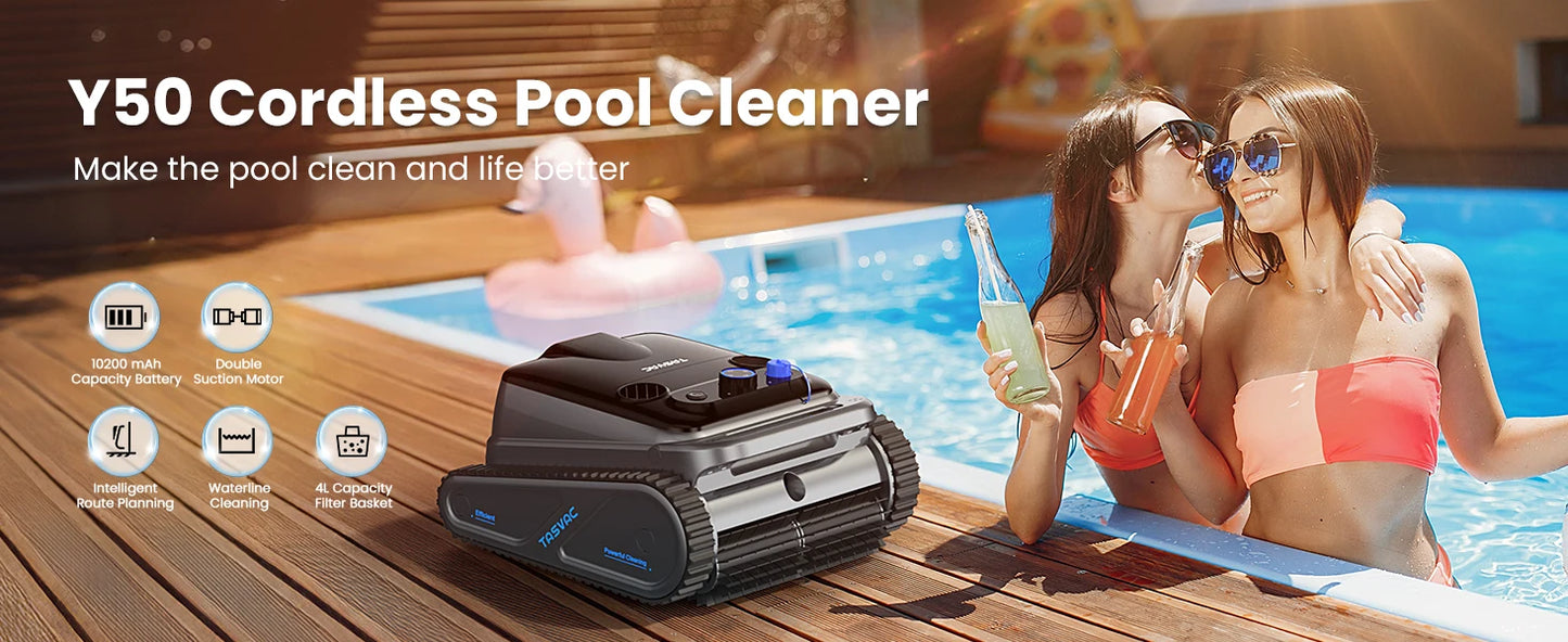 Cordless Robotic Pool Cleaner, Pool Vacuum for Inground Pools with 4 Motors, Wall & Waterline Cleaning, 300min Battery Life