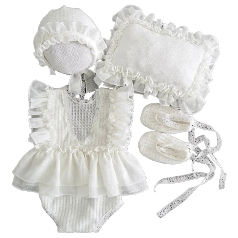 5 Pcs Newborn Photography Props Baby Lace Cute Romper Dress Hat Pillow Shorts Shoes Set Soft Cotton Bodysuit Jumpsuit