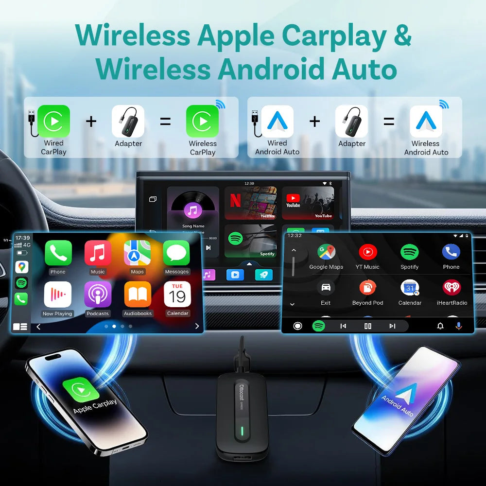 Ottocast New Play2Video Pro Ai Box Wireless CarPlay Android Auto Adapter Built in Youtube Netflix for Car with Wired Carplay