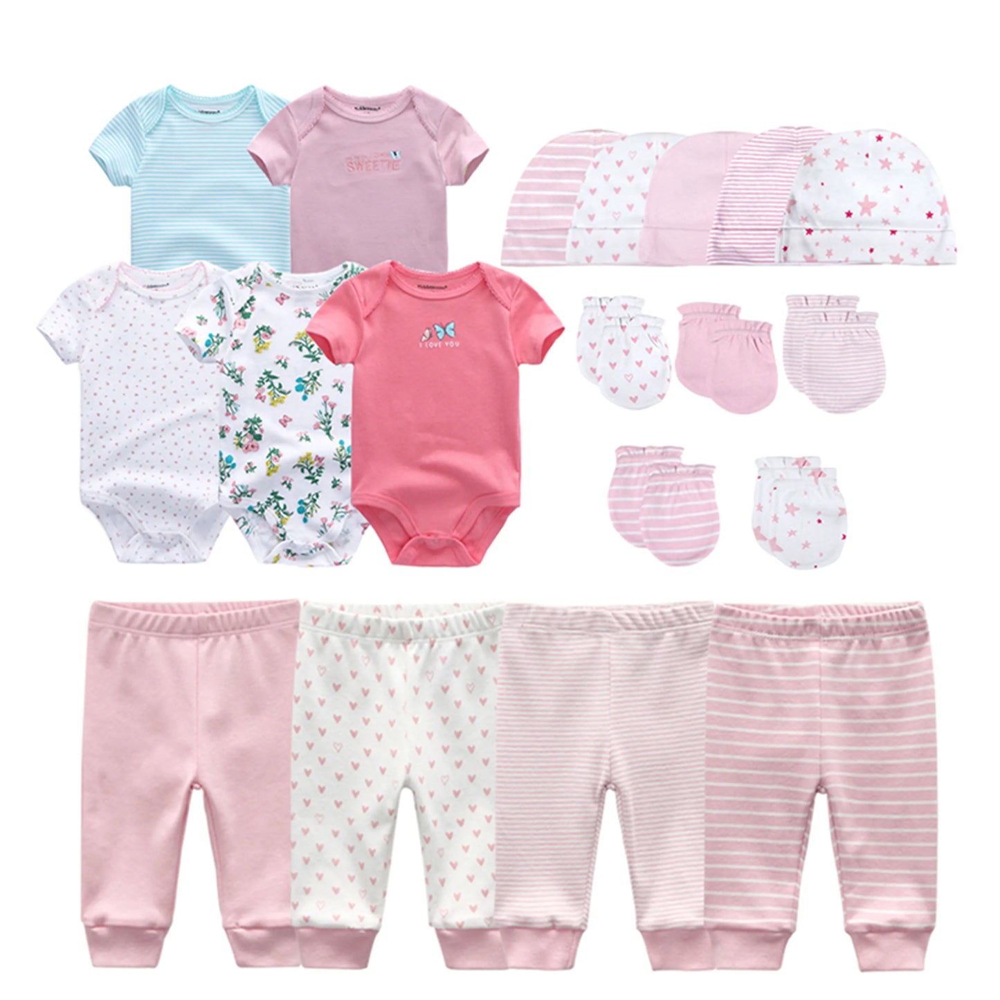 Kiddiezoom Baby Clothing Sets Newborn Boy Girl Infant Bodysuits+Pants+Hats+Gloves/Bibs Unisex Clothes Bebes