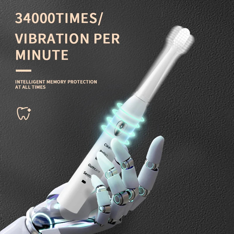 Jianpai Adult Black White Classic Acoustic Electric Toothbrush Adult 5-gear Mode USB Charging IPX7 Waterproof Acoustic Electric - Merit Sell