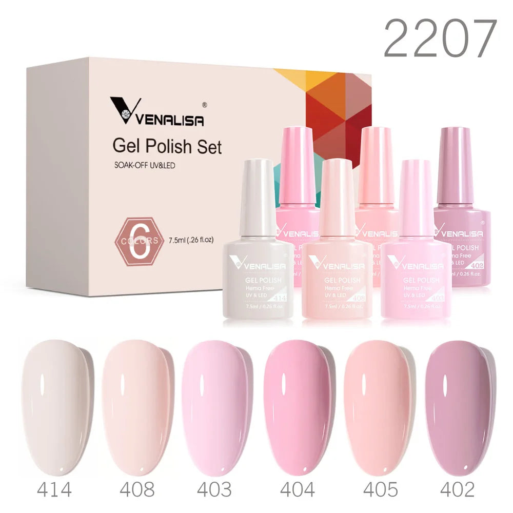Venalisa Color Nail Gel Polish Kit Jelly Pink Semi-transparent HEMA FREE Self Leveling Nude Natural Pink Nail Manicure Set