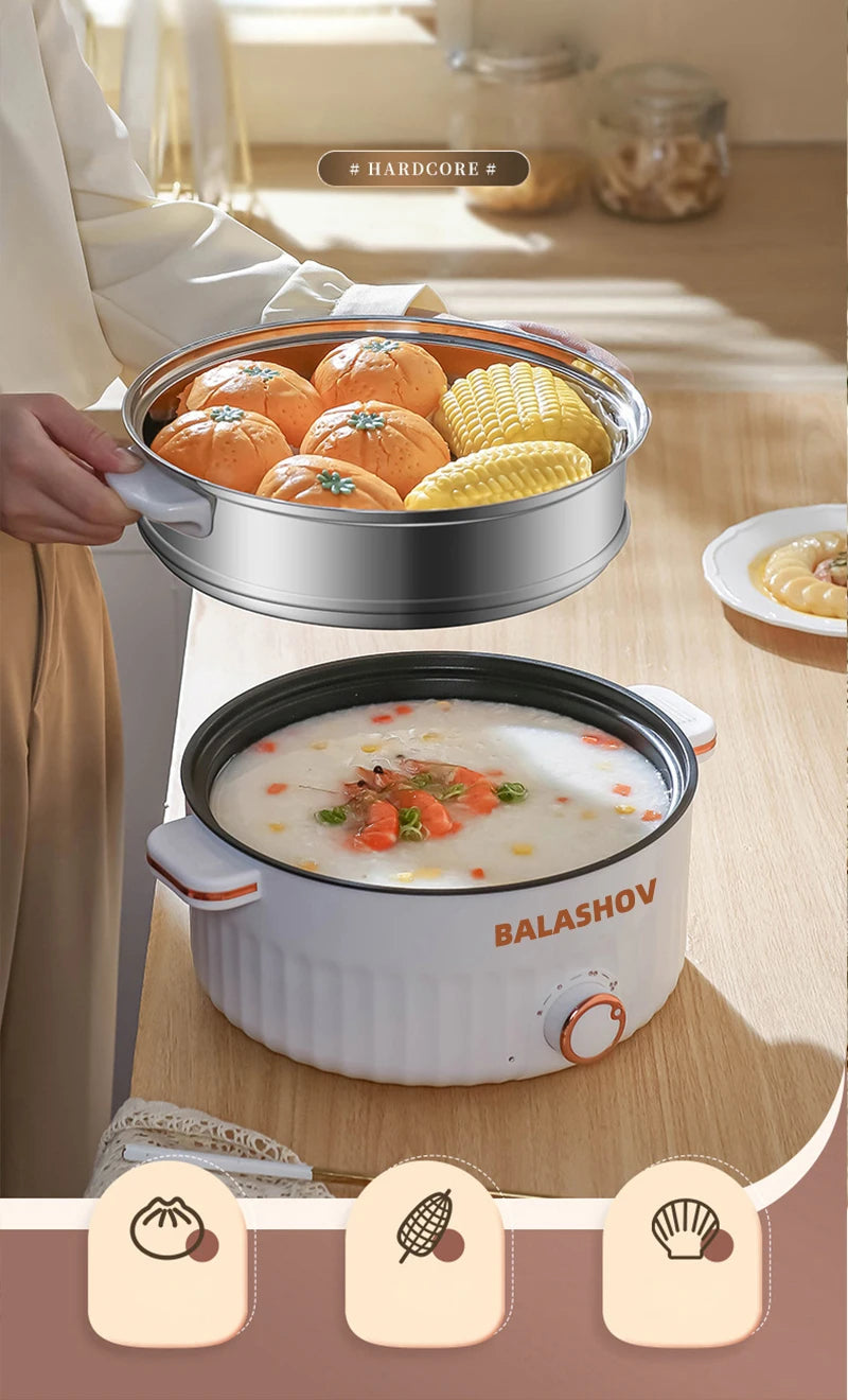 Portable Electric Multifunctional Cooker Household Double Layer Hot Pot Mini Non-stick Cookware for Kitchen and Home Appliance - Merit Sell