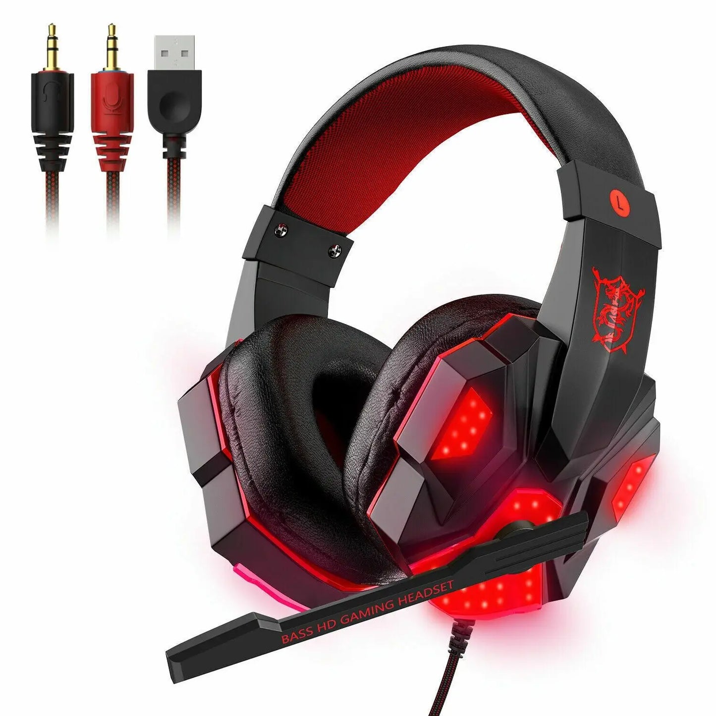 3.5mm LED Headphones with Stereo Bass Surround Sound Gaming Headset Mic for PC PS4 Xbox One