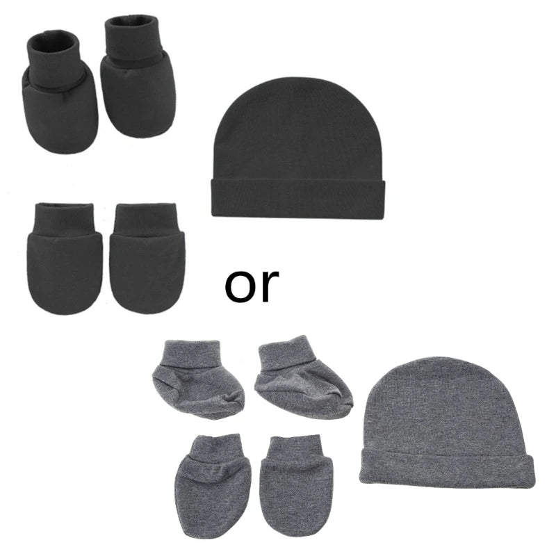 Baby Anti Scratching Soft Cotton Gloves+Hat+Foot Cover Set Newborn Mittens Socks Beanies Cap Kit for Infants Shower Gifts H3CD