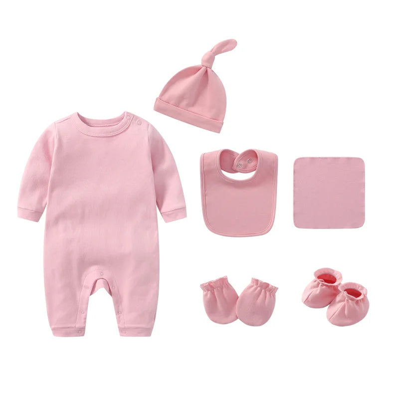 Baby Rompers+hats+bibs+socks 5pcs Cotton Newborn Baby Clothes Summer Solid Baby Girl Clothing Sets 0-2 Year Bebe Jumpsuit