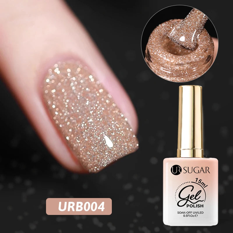 UR SUGAR 15ml Champagne Gold Reflective Glitter Gel Nail Polish Soak Off Semi Permanent UV Gel Varnish For Summer Manicure Nail