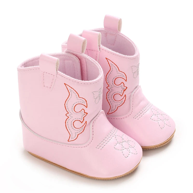 Leather Western Boots Cowboy Bootie Soft Sole Non-Slip Crib Shoes for Baby Infant Toddler Girls Boys Newborn