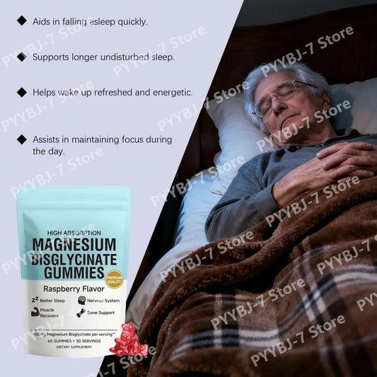 Magnesium Bisglycinate Gummies with VitaminD3 Zinc Supports Healthy Sleep Nervous System Bone Health Raspberry Flavor 60 Gummies