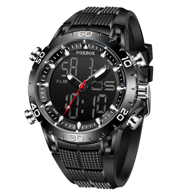 FOXBOX Men Watches Sport Top Brand Luxury Dual Display Quartz Watch Men Military Waterproof Clock Digital Electronic Watch Man