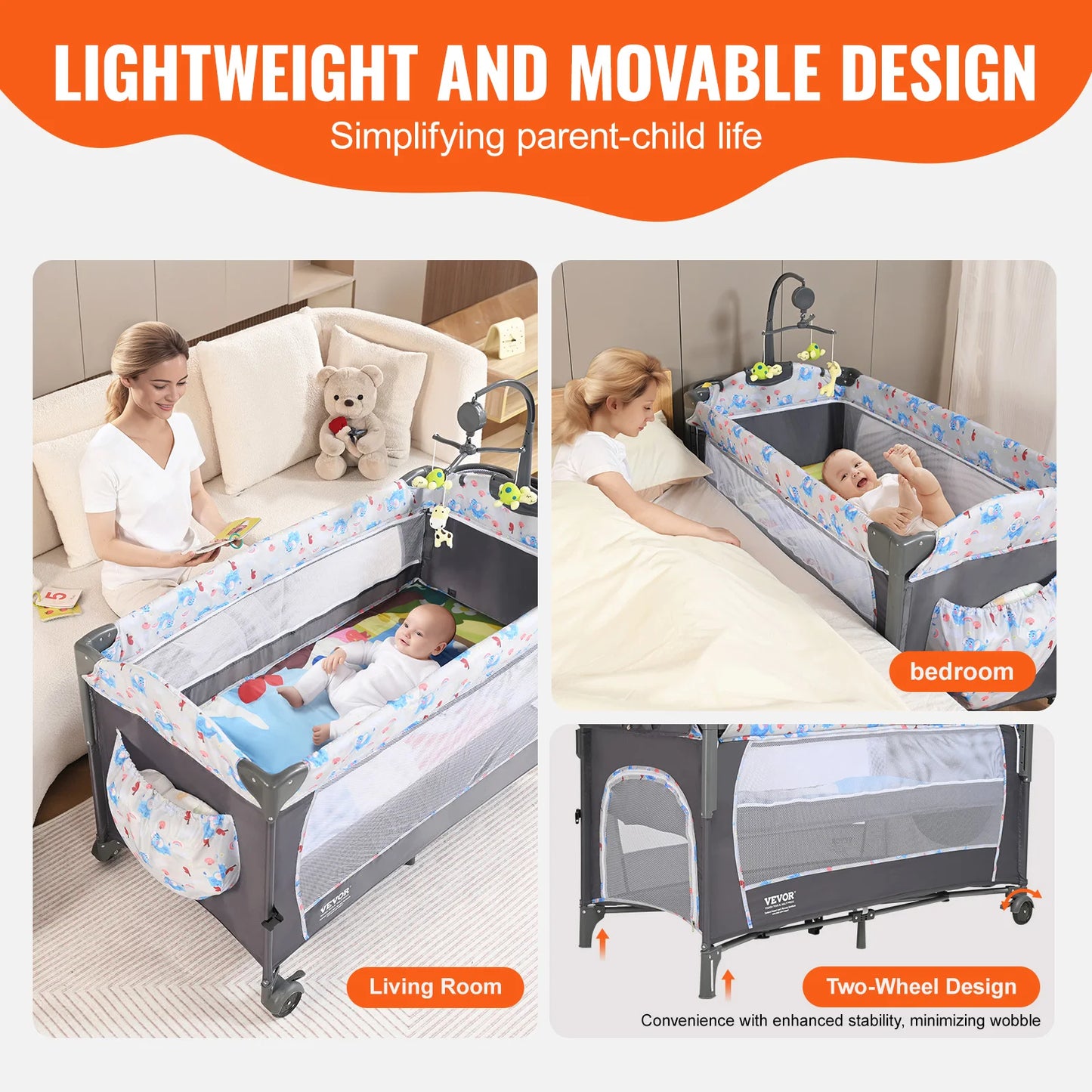 SucceBuy Baby Bassinet 77 pounds Load Capacity Easy to Fold Portable Bassinet Bedside Sleeper with Storage Basket and Wheels - Merit Sell