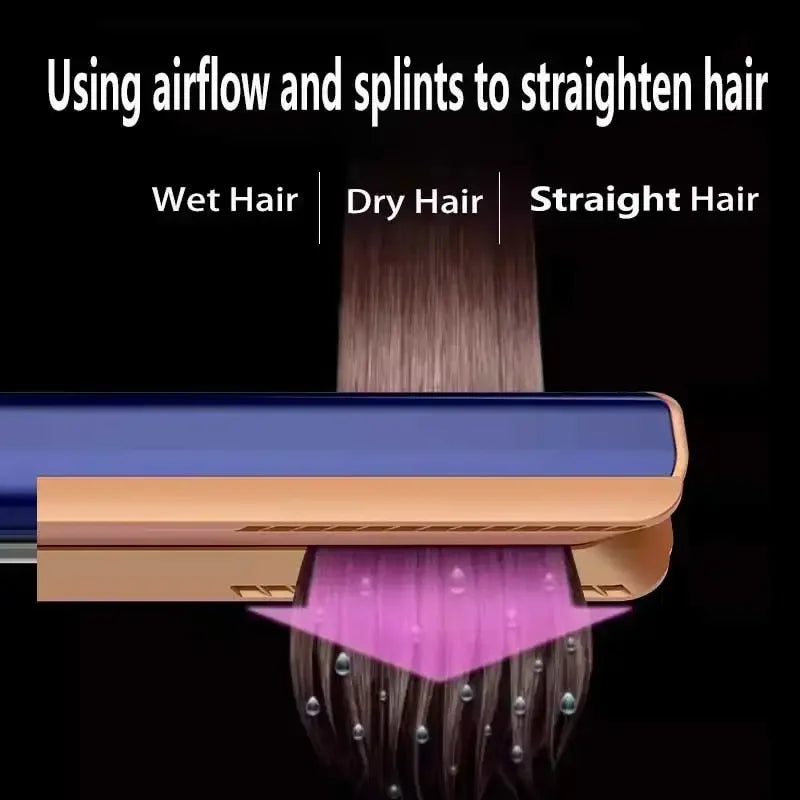2-in-1 Professional Quick Dry Hair Dryer and Straightener Negative Ion Iron Long Lasting Styling Tool Wet and Dry Curling Iron