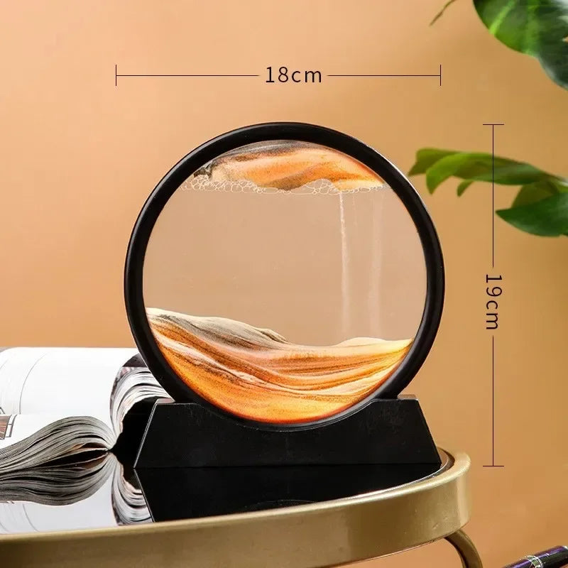 3D hourglass, flowing sand art painting, circular glass deep-sea sand scene craft flowing painting, office home decoration gift