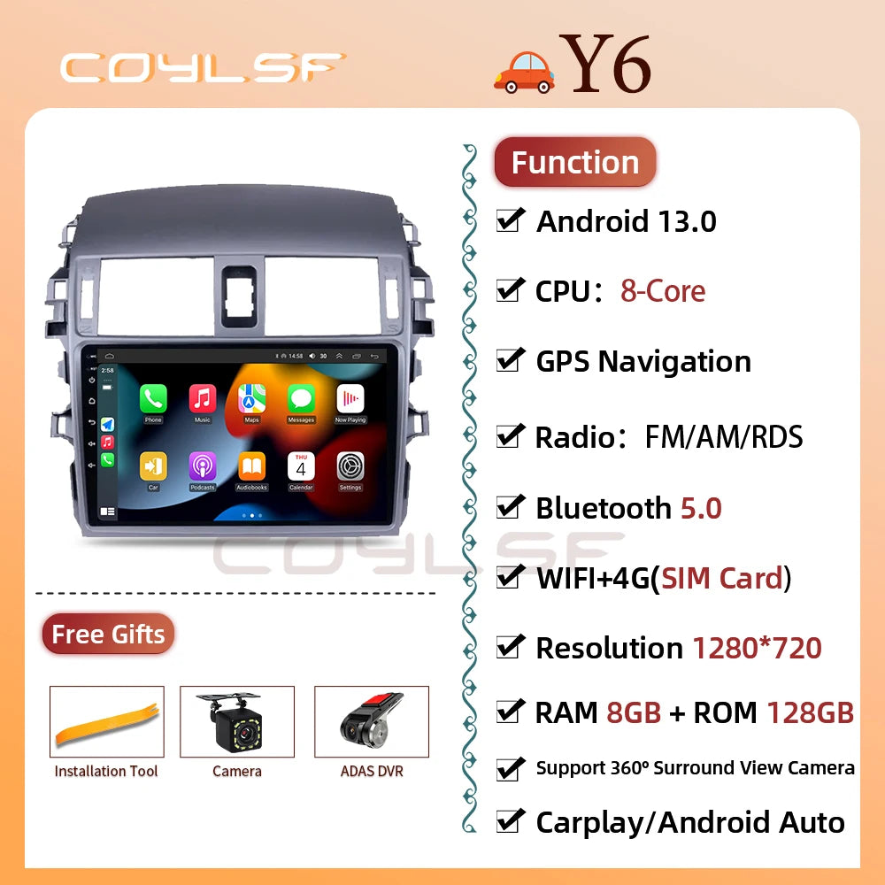 Carplay Android Auto for Toyota Corolla E140/150 2006 2007-2013 Multimedia Automotive Subwoofer Autoradio Android DSP 4G
