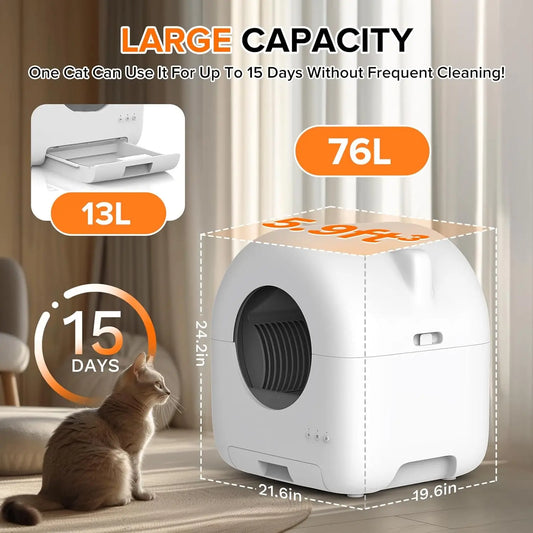 Self Cleaning Litter Box, 76L Automatic Cat Litter Box Self Cleaning for Multiple Cats, APP Control Safe Low Noise, Customized - Merit Sell