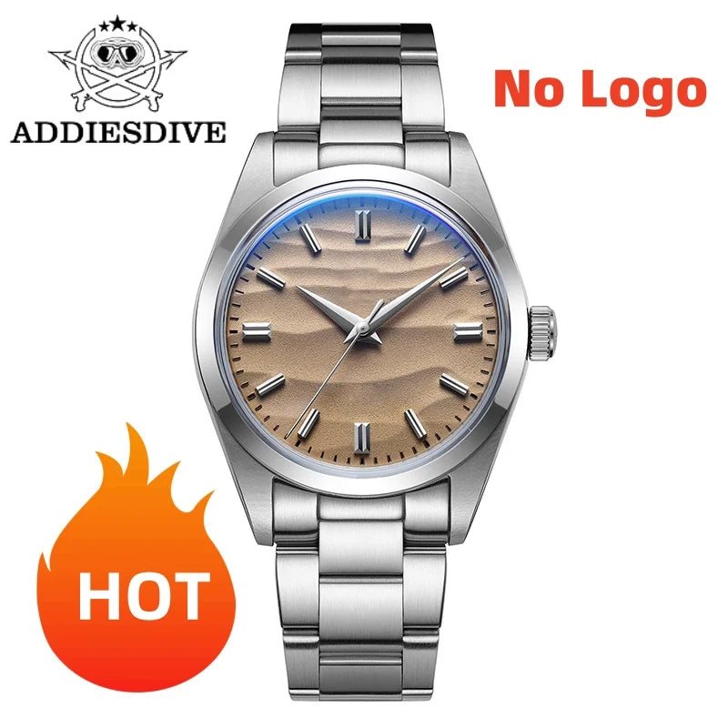 ADDIESDIVE 36mm AD2030 Men's Watch Desert Dial 316L Stainless Steel Reloj Hombre 100m Waterproof Quartz Watches
