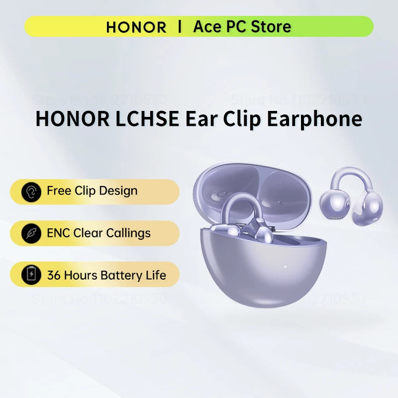 HONOR Choice LCHSE Ear Clip Earphone ENC Wireless Earbuds Bluetooth 5.3 Dual-Connection Open Ear Headphone 36 Hours Battery