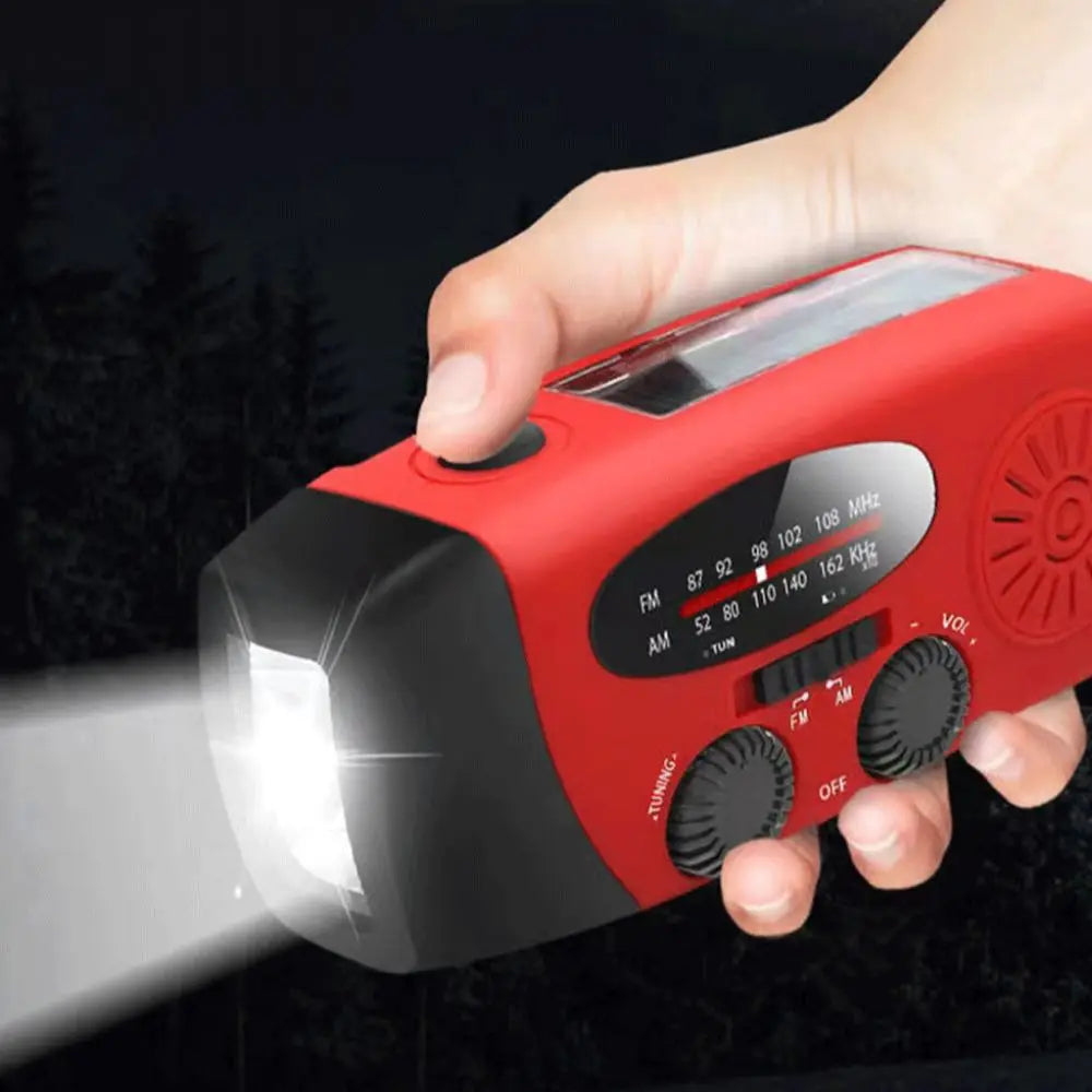 Portable Solar FM Radio Mobile Phone Charging 2000mAh AM/FM Weather Radio USB Charging Red Hand-crank Generator Power Bank