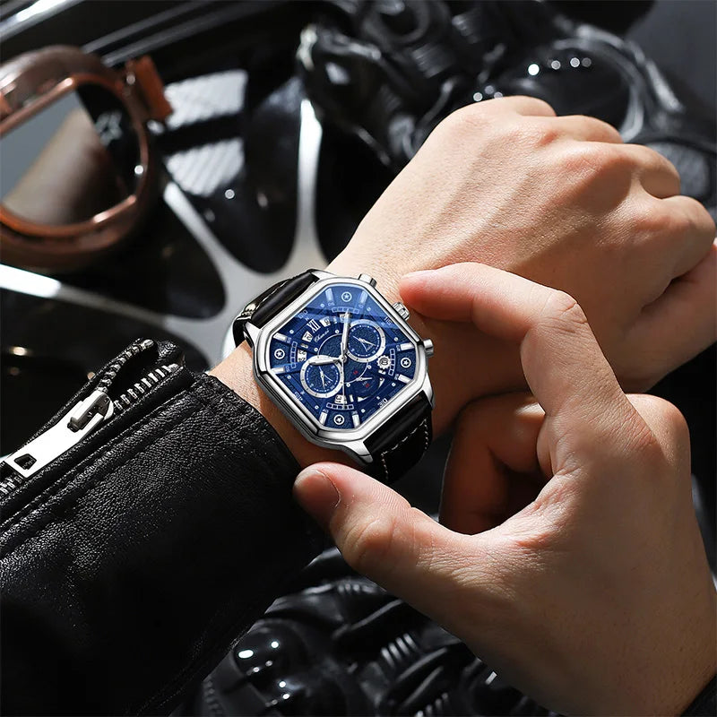 CHENXI High Quality Multifunctional Business Leisure Watches For Man Square Dial Leather Strap Quartz Wristwatches Clock Gifts