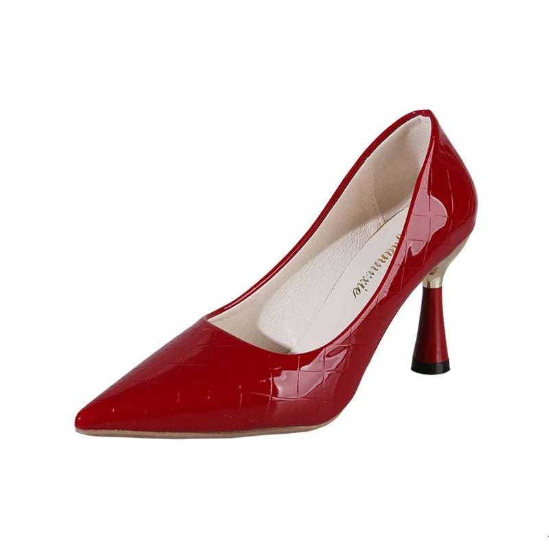 New Solid Color Pumps Women High Heels Women Fashion Patent Leather Sexy Pointed Toe Elegant Thin Heel Pumps Shoes for Women