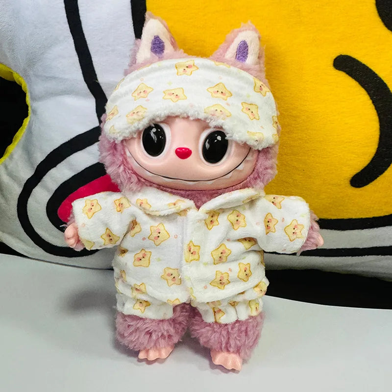 Doll Clothes Accessories for 17cm Labubu Dolls Baby Doll Lovely Pajamas With Eye Mask Stuffed Cotton Toy for Korea Star Kpop EXO