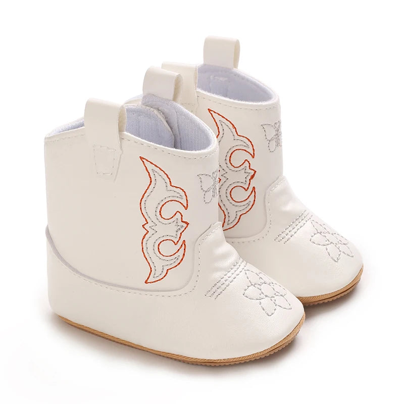 Leather Western Boots Cowboy Bootie Soft Sole Non-Slip Crib Shoes for Baby Infant Toddler Girls Boys Newborn