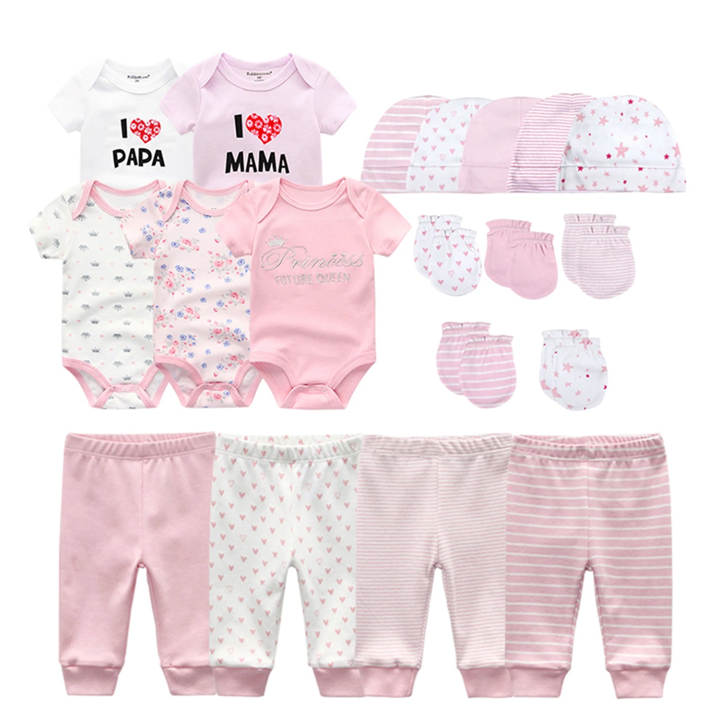 Kiddiezoom Baby Clothing Sets Newborn Boy Girl Infant Bodysuits+Pants+Hats+Gloves/Bibs Unisex Clothes Bebes