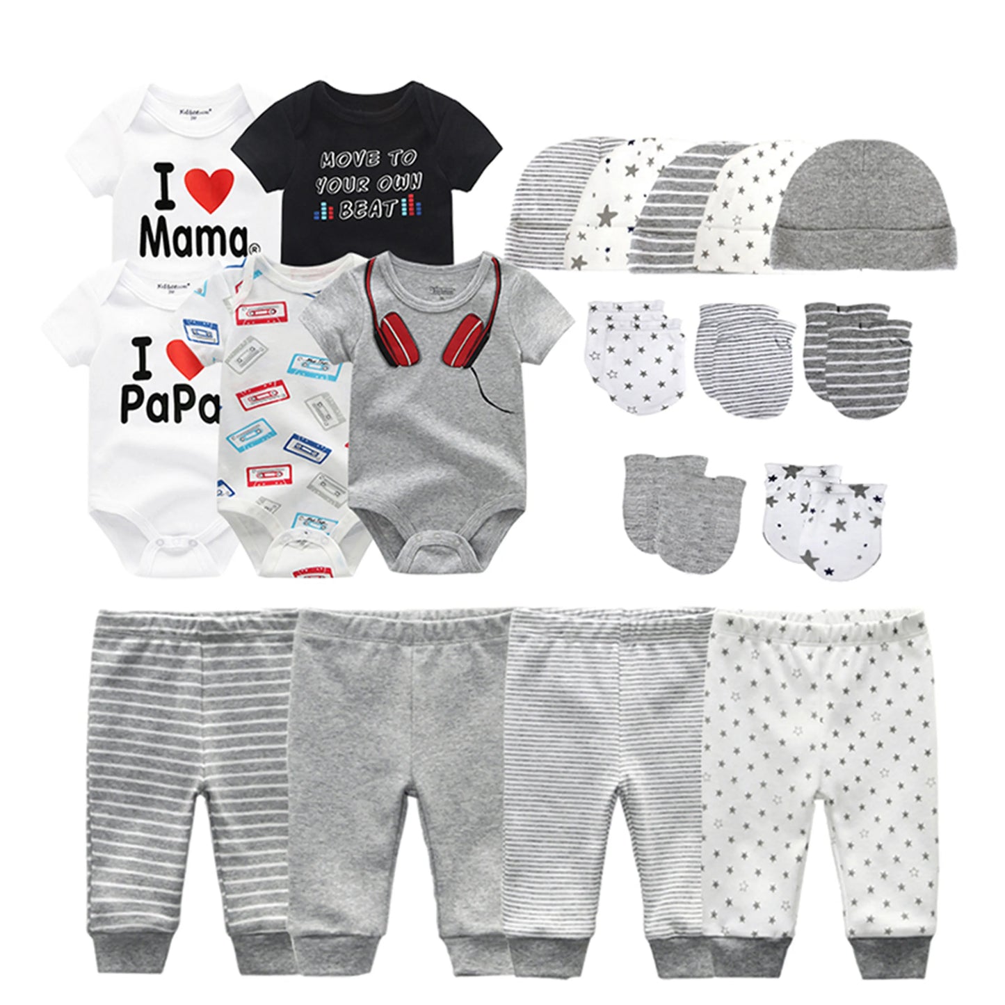 Kiddiezoom Baby Clothing Sets Newborn Boy Girl Infant Bodysuits+Pants+Hats+Gloves/Bibs Unisex Clothes Bebes
