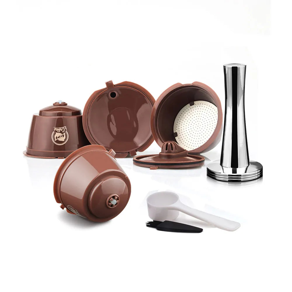 1/2/3/4/6/9/10pcs Refillable Reusable Coffee Capsules Pods For Necafe Dolce Gusto Refillable Crema Coffee Filters with Tamper