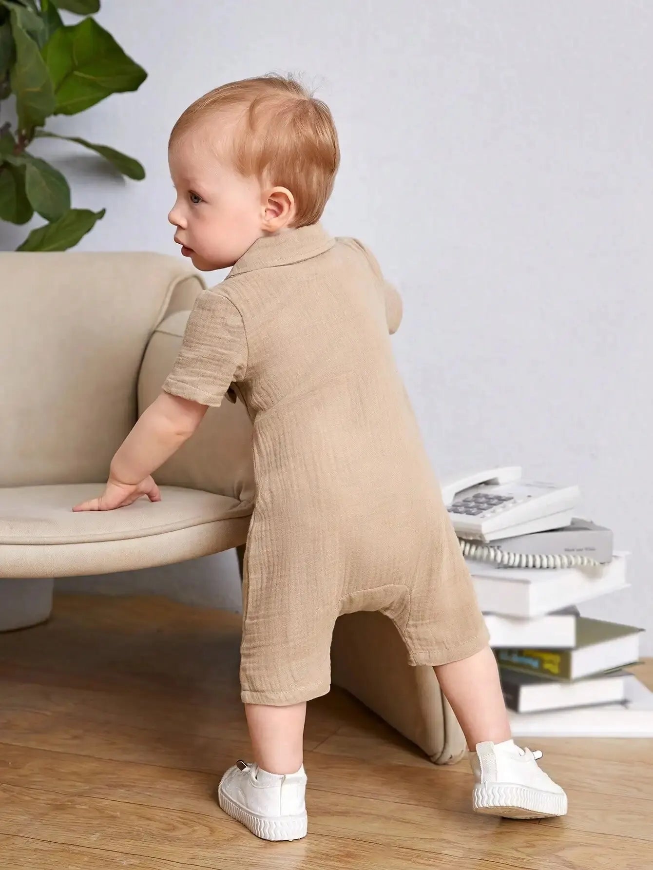 Summer Baby Boy Outdoor Fashion Casual Comfortable Single-breasted Shirt Collar Pocket Khaki Short-sleeved Jumpsuit Company - Merit Sell