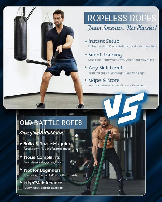 Ropeless Battle Ropes for Home Gym, Cordless Exerciser Rope, Heavy Duty Weighted Wireless Battle Ropes, Exercise Equipment for H