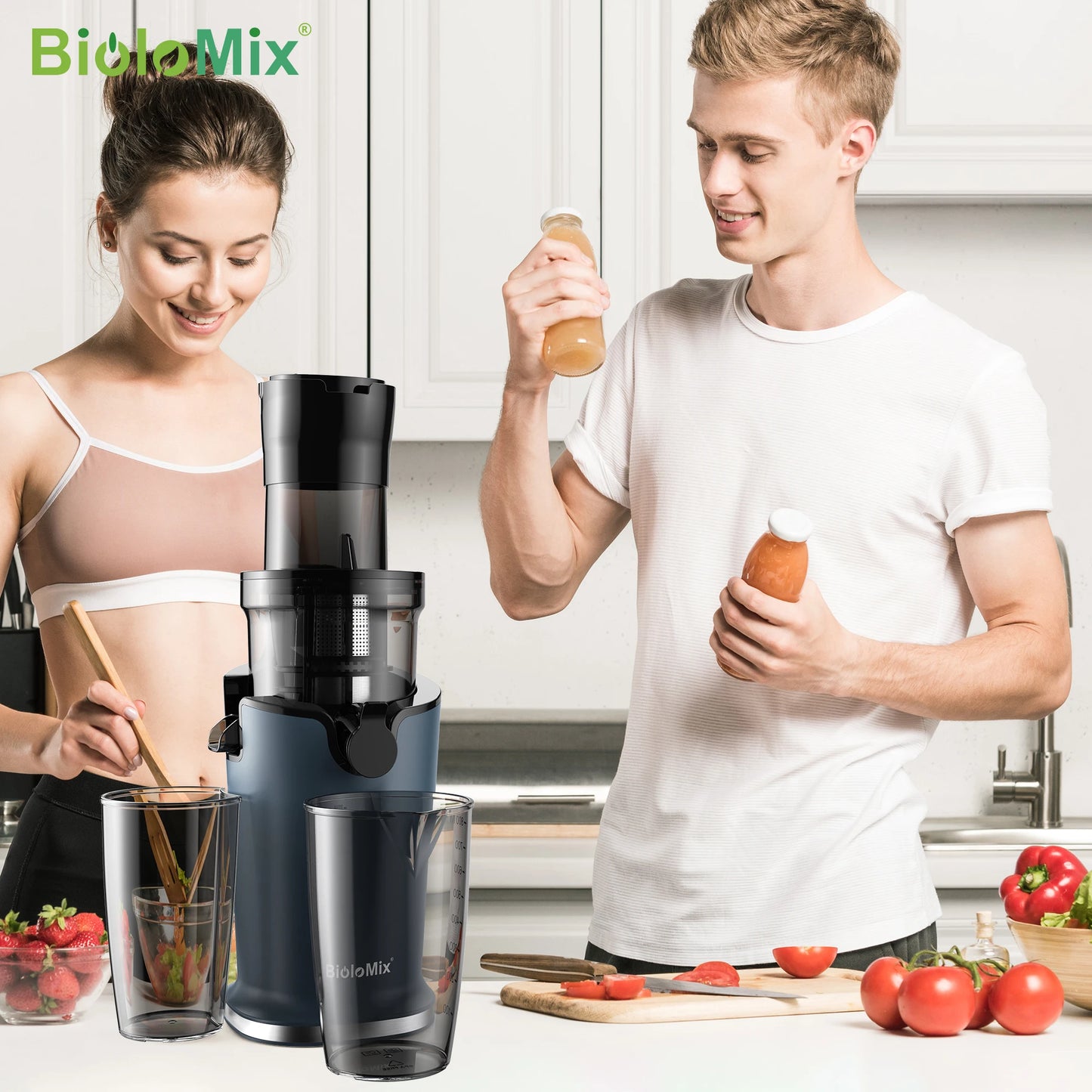 BioloMix 200W Cold Pressed Juicer with 78mm Feed Slot, Crushed Juice Extractor Fits Whole Fruits and Vegetables, Easy to Clean