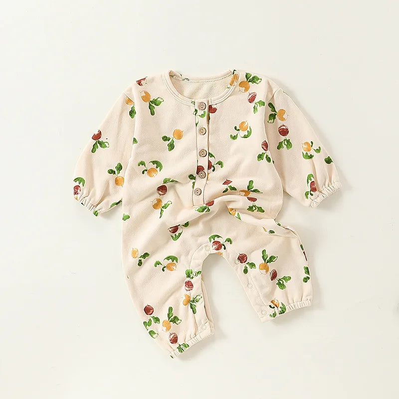 Newborn Infant clothes spring and autumn boys print Grapes one-piece girls baby solid color zipper Mushroom romper kids clothes