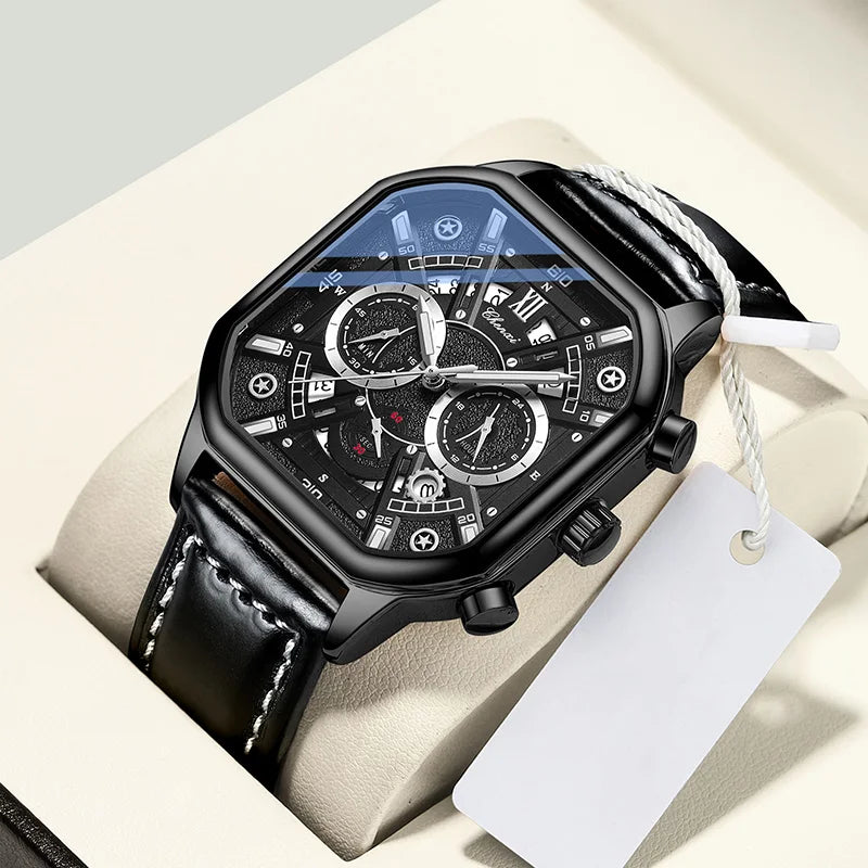 CHENXI High Quality Multifunctional Business Leisure Watches For Man Square Dial Leather Strap Quartz Wristwatches Clock Gifts